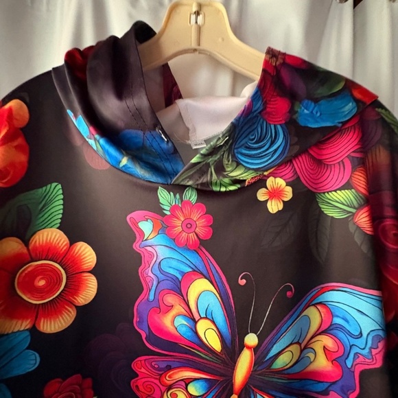 Women's Black & Floral Hoodie Long Sleeve Kangaroo Pocket Plus Size 5XL - Picture 3 of 13